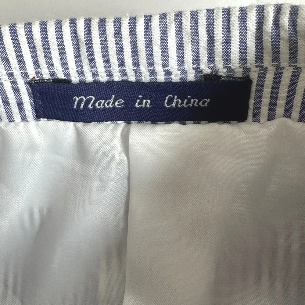 Alan Flusser Preppy Coastal Mens Seersucker Sport Coat 42L Blue Striped Cotton